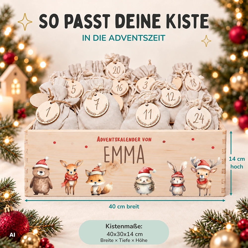 Personalisierter Adventskalender zum Befüllen - Tierfamilie Weihnachten