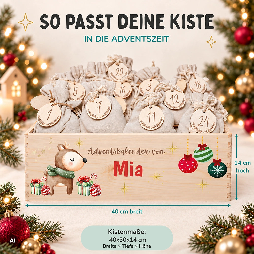 Personalisierter Adventskalender zum Befüllen - Reh mit Geschenken
