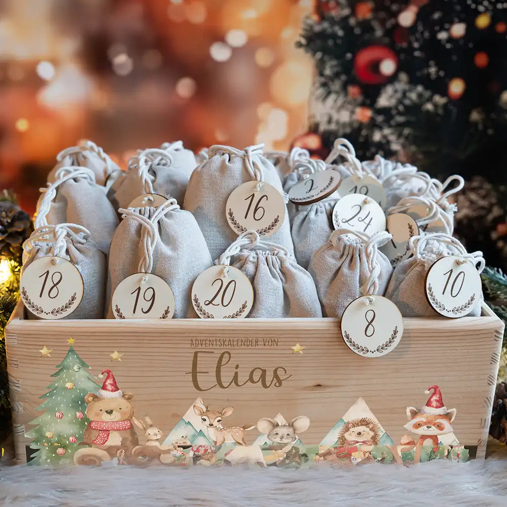 Adventskalender zum befüllen "Bär und Weihnachtsbaum" personalisiert