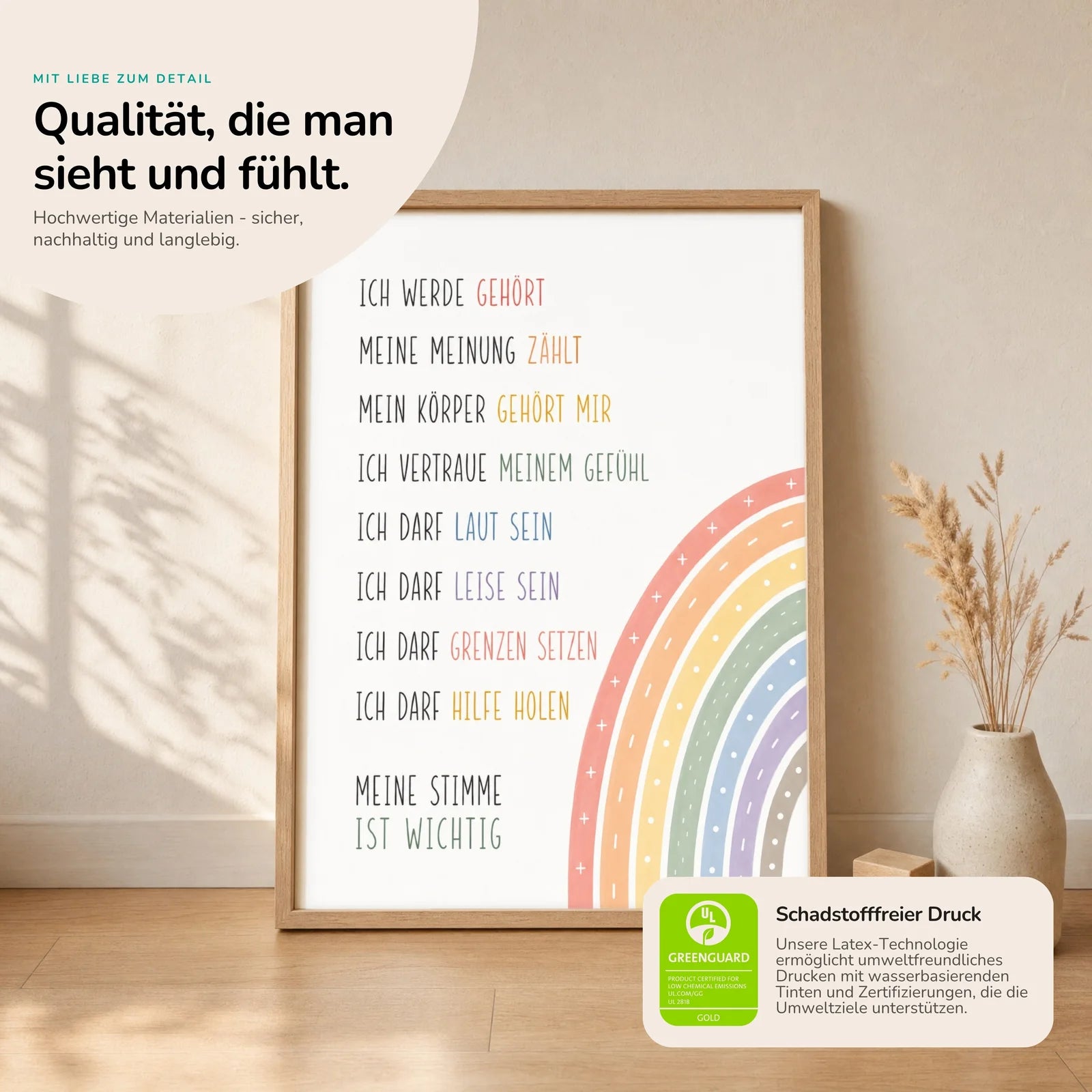 Affirmationsposter Kinderzimmer Minimal Meine Stimme, Nahaufnahme der Affirmationen