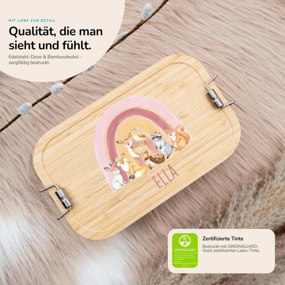 Brotdose Kinder personalisiert - Regenbogen Waldtiere