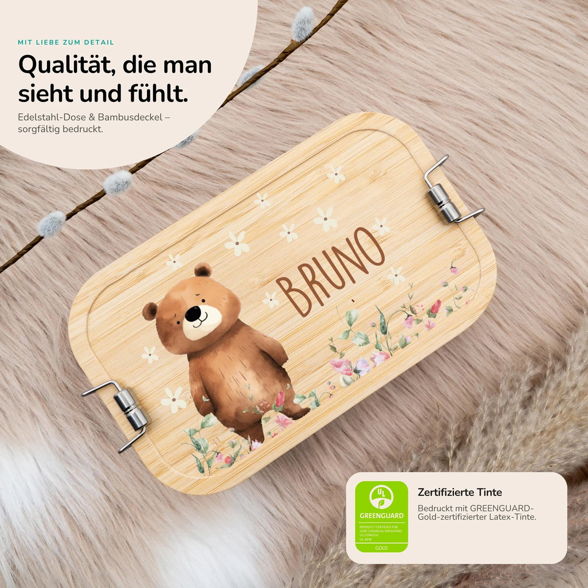 Brotdose personalisiert Bär Blumenwiese