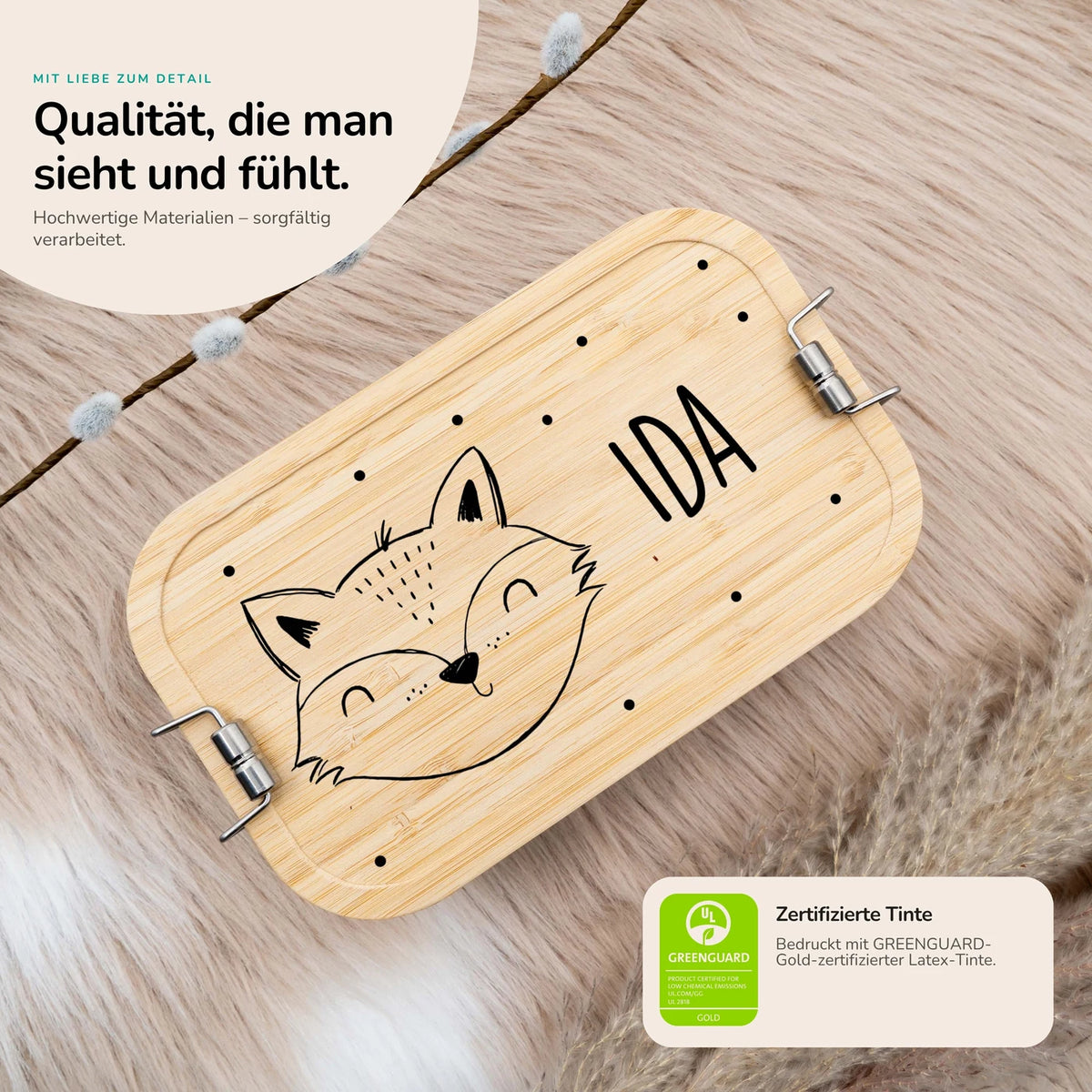 Brotdose personalisiert Fuchsgesicht graviert