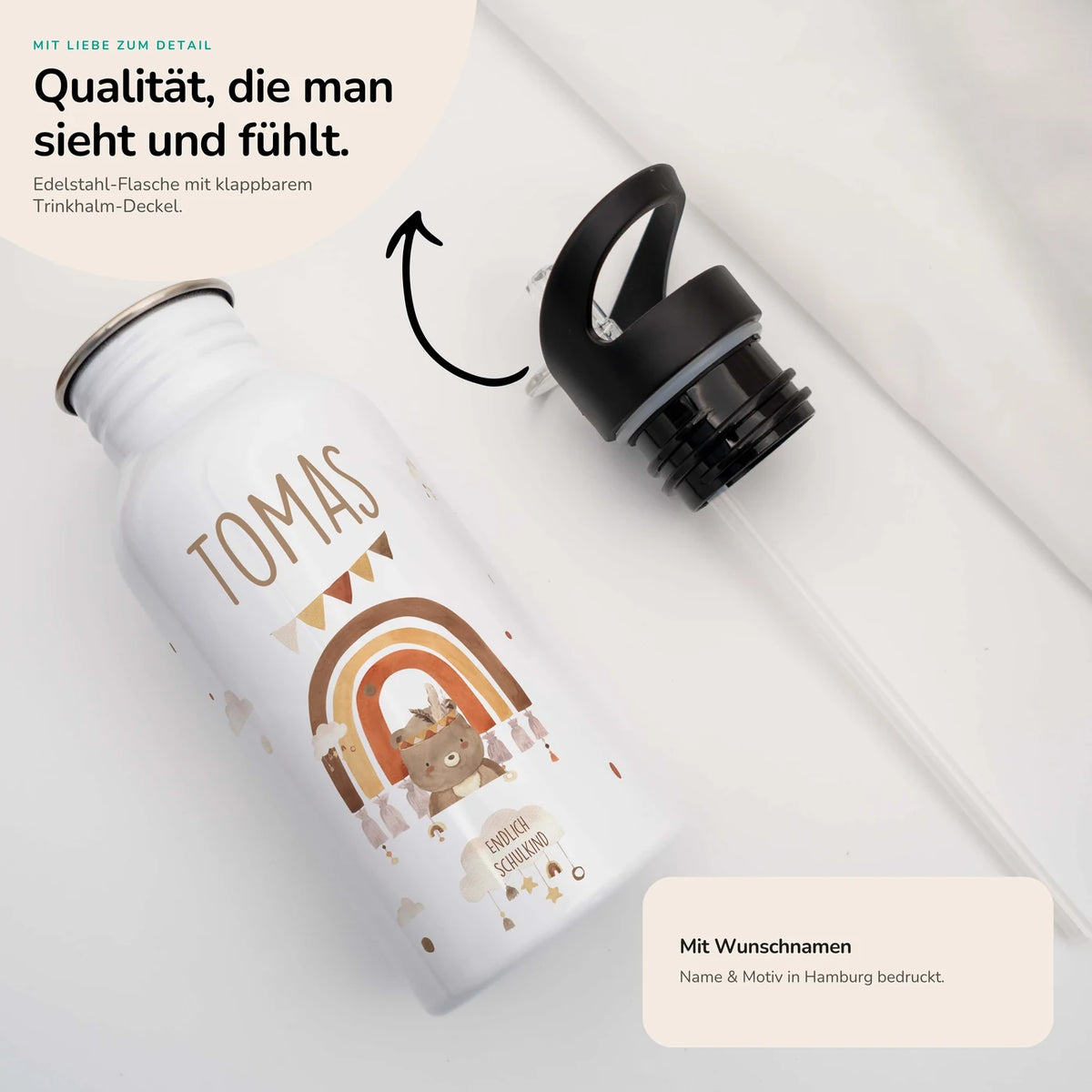 Trinkflasche Kinder Edelstahl - Boho Bär