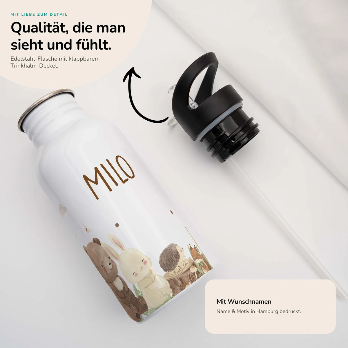 Trinkflasche Kinder Edelstahl - Waldtiere