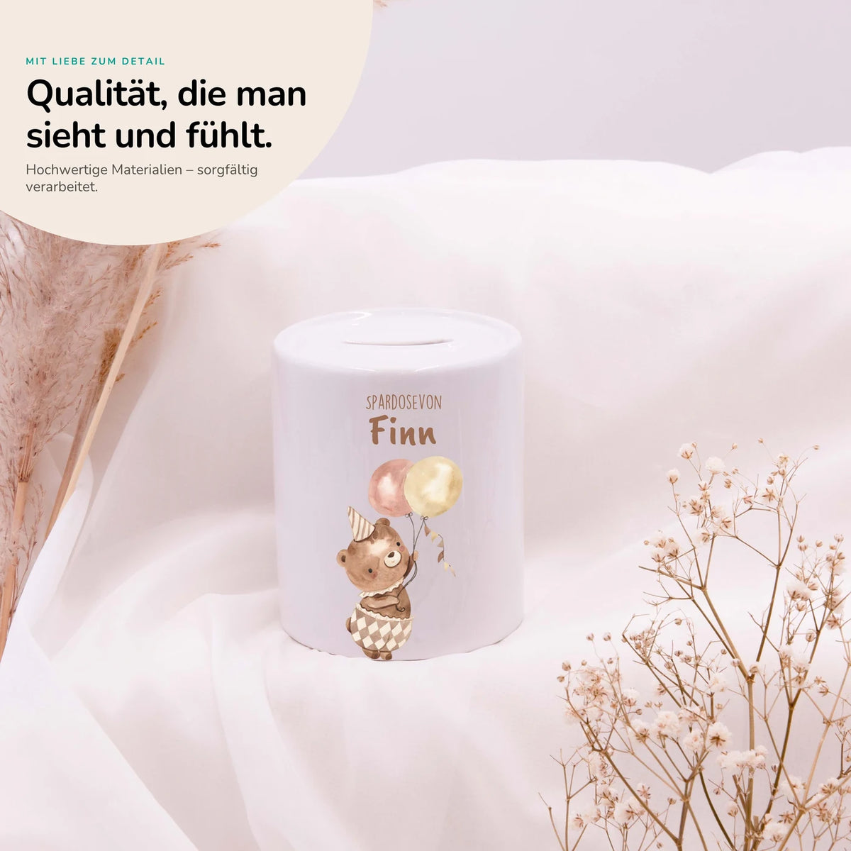 Spardose Kinder aus Keramik - Bär mit Ballon