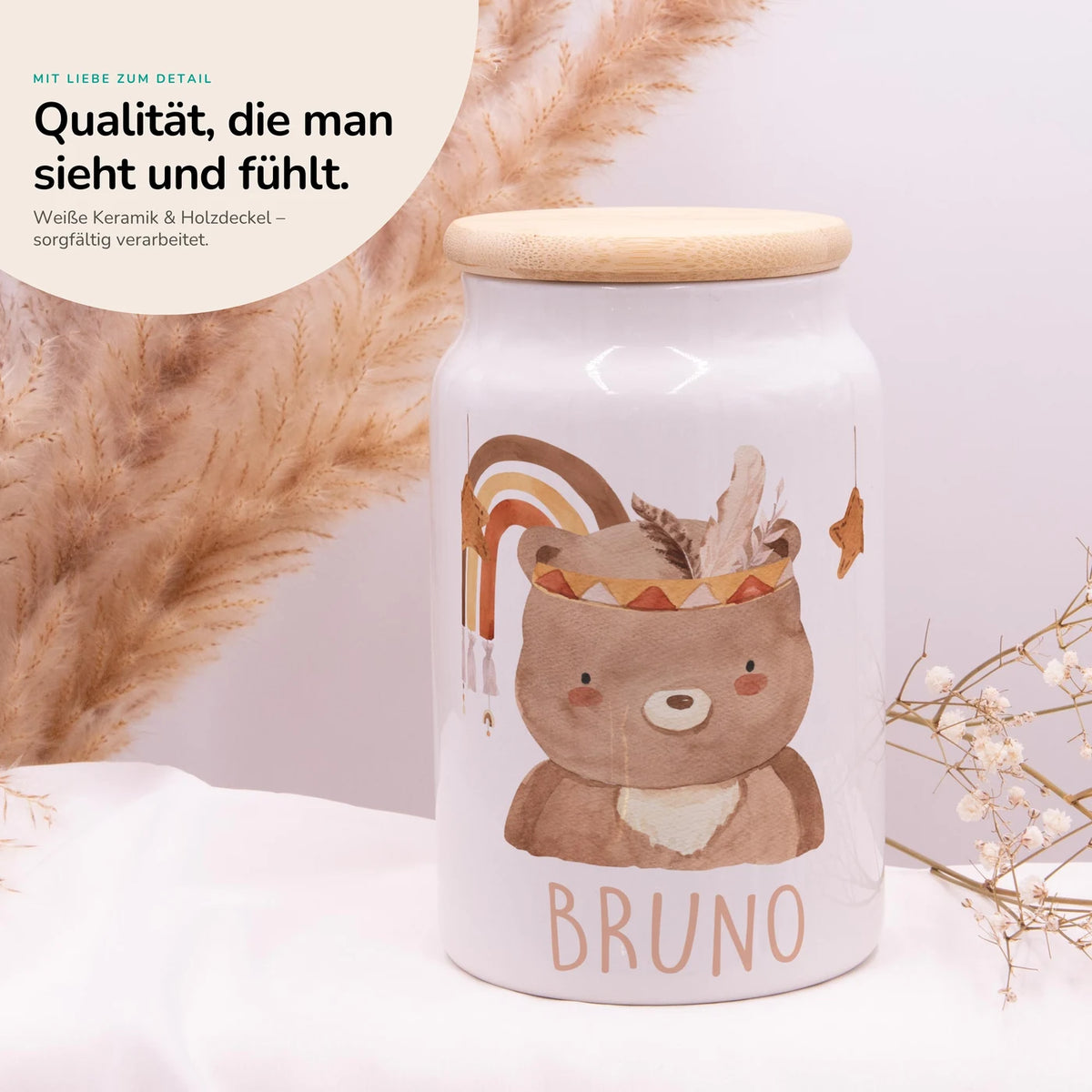 Personalisierbare Keksdose mit Name - Boho Bär
