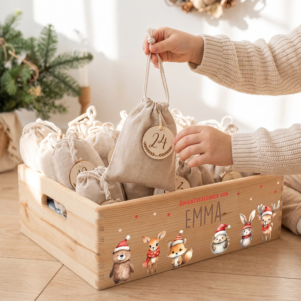 Personalisierter Adventskalender zum Befüllen - Tierfamilie Weihnachten
