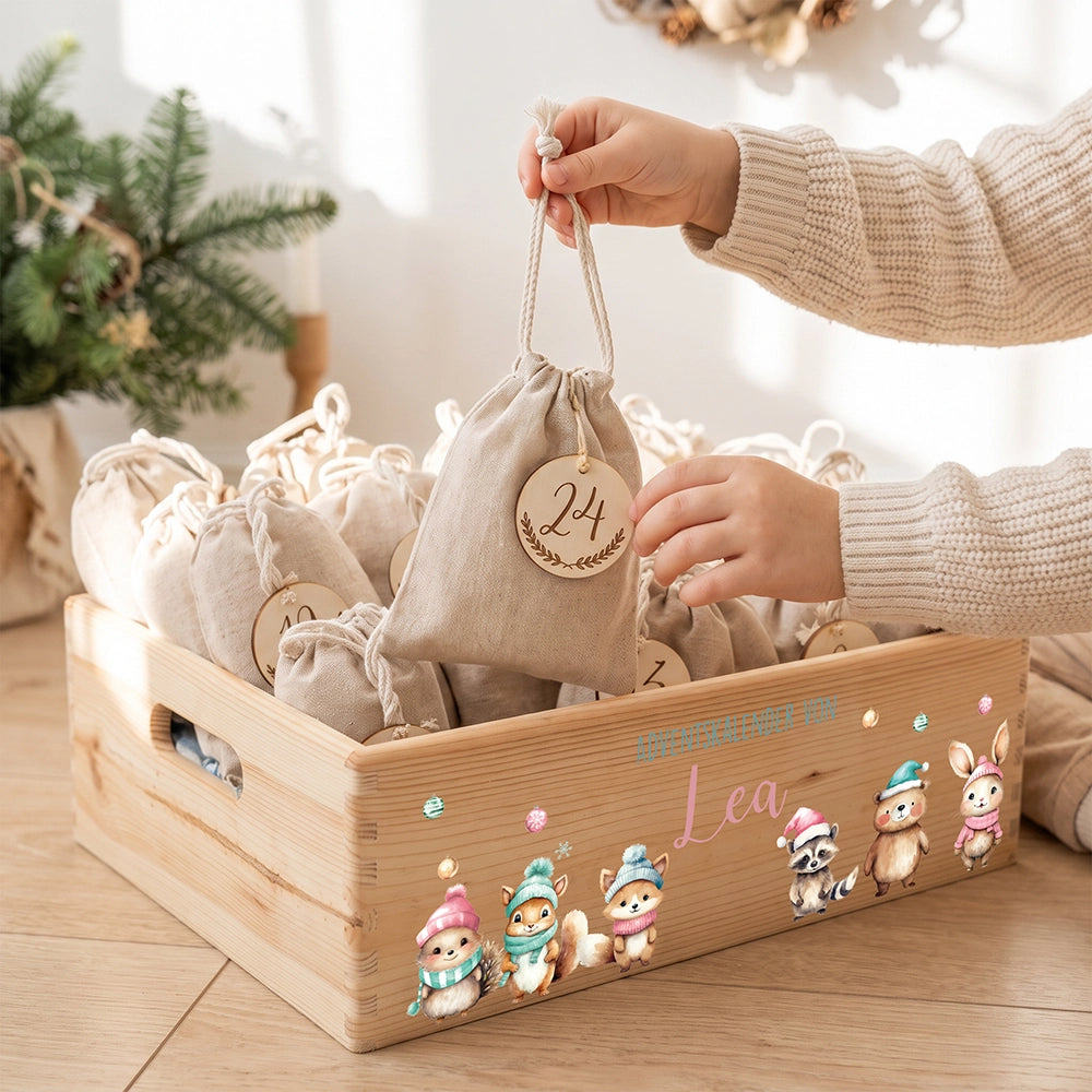 Personalisierter Adventskalender zum Befüllen - niedliche Tiere Weihnachten