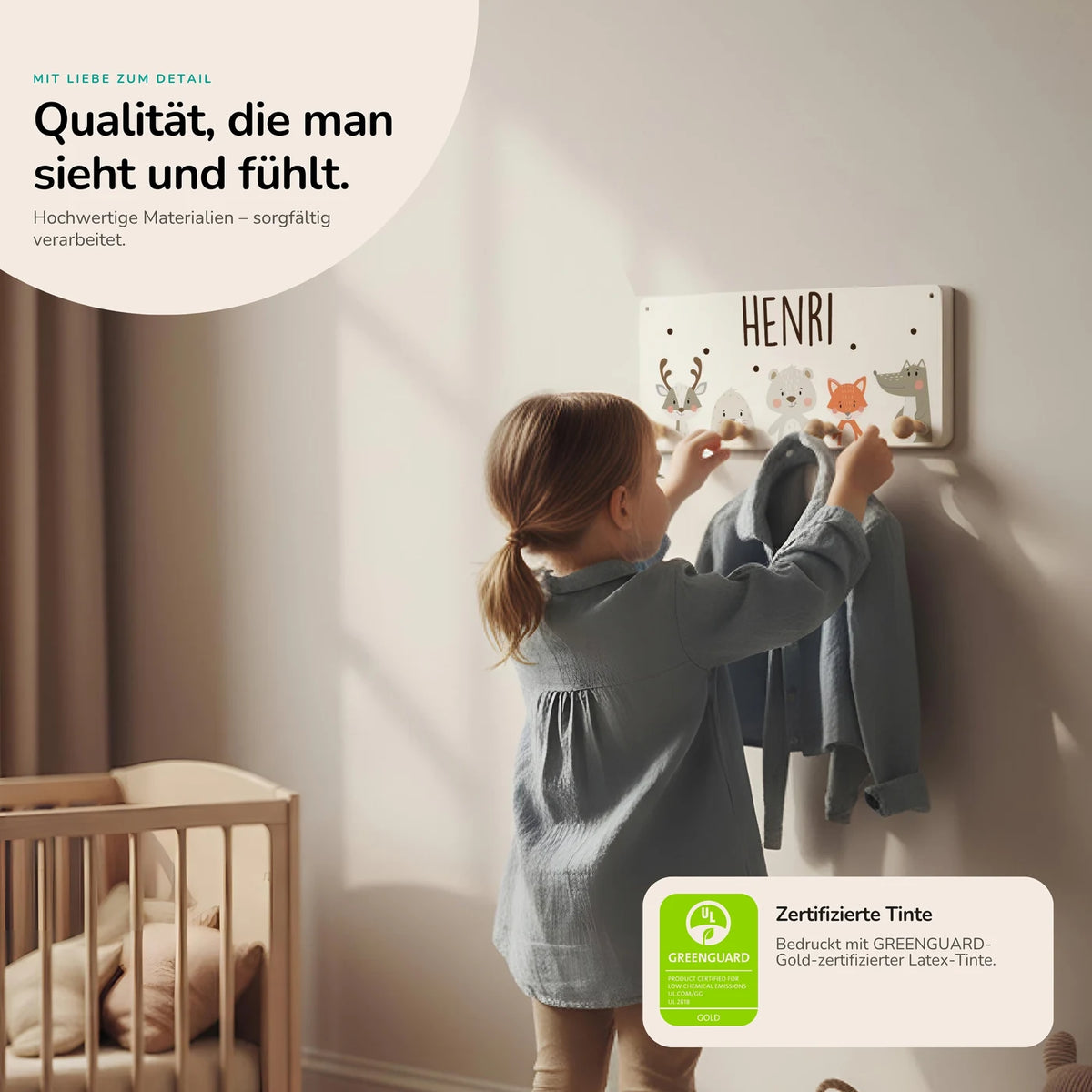 Kindergarderobe Holz personalisiert - Wintertiere