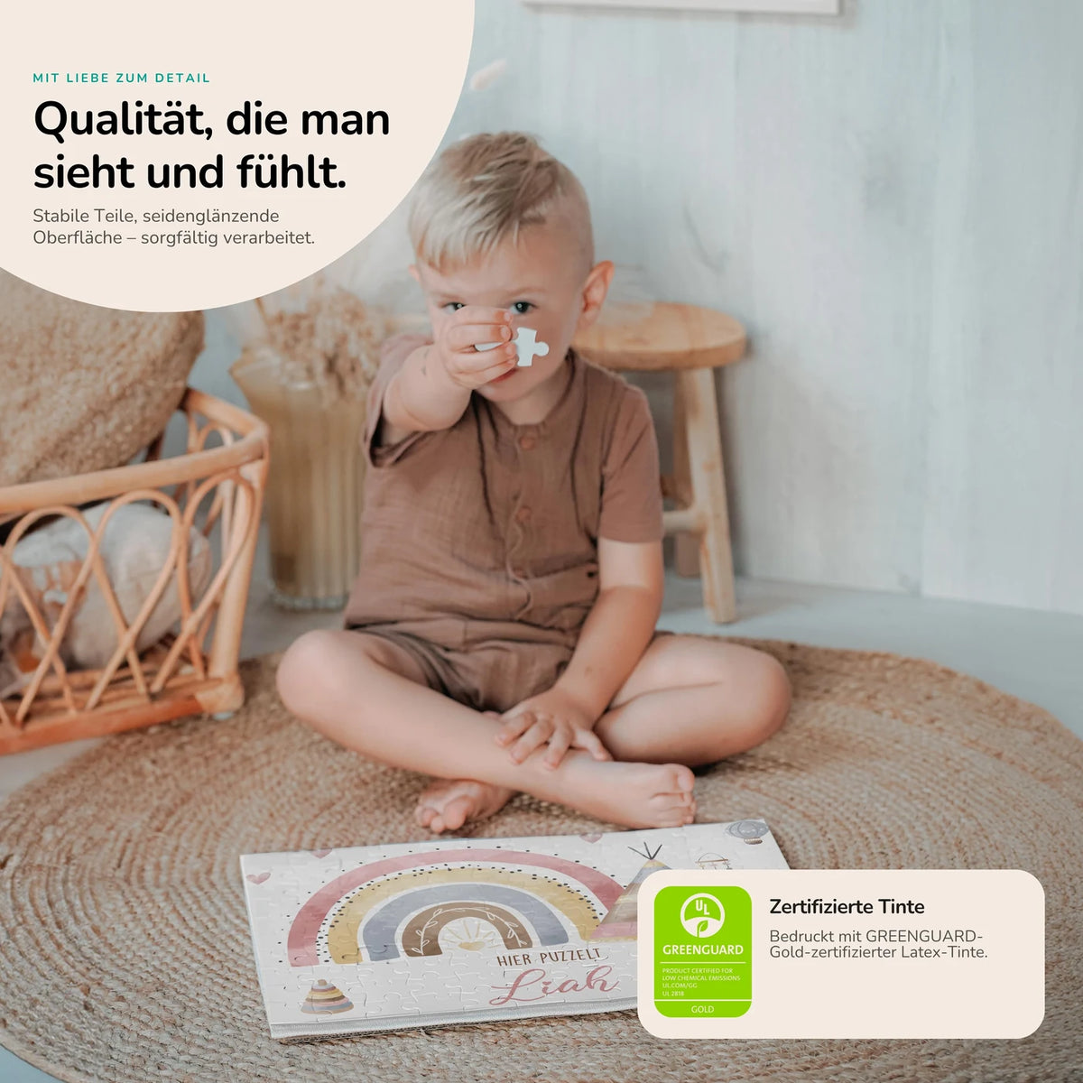 Kinderpuzzle personalisiert mit Namen - Regenbogen Tipi