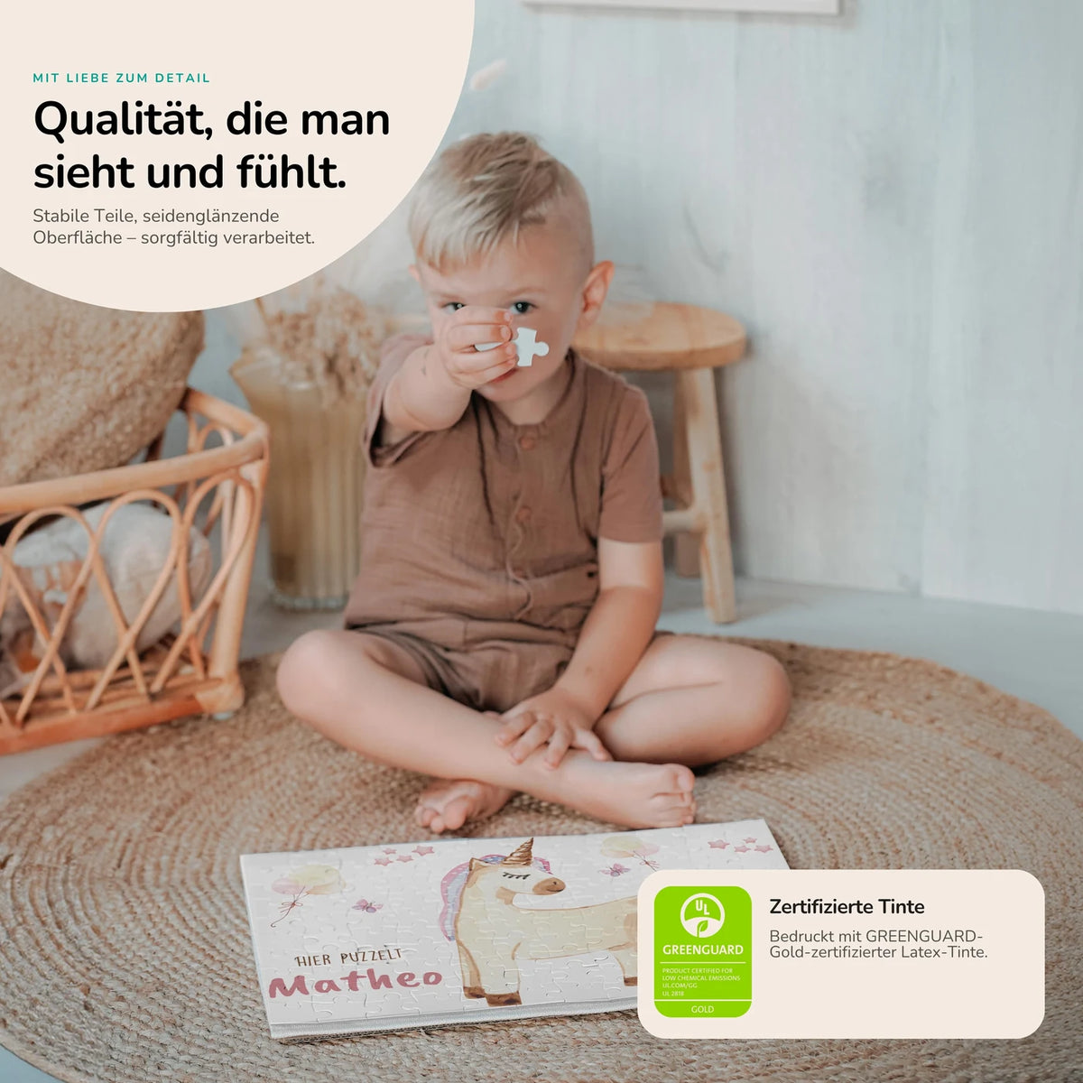 Kinderpuzzle personalisiert mit Namen - Einhorn
