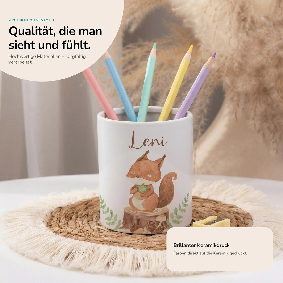 Personalisierter Stiftehalter Eichhörnchen – Keramik mit Wunschname