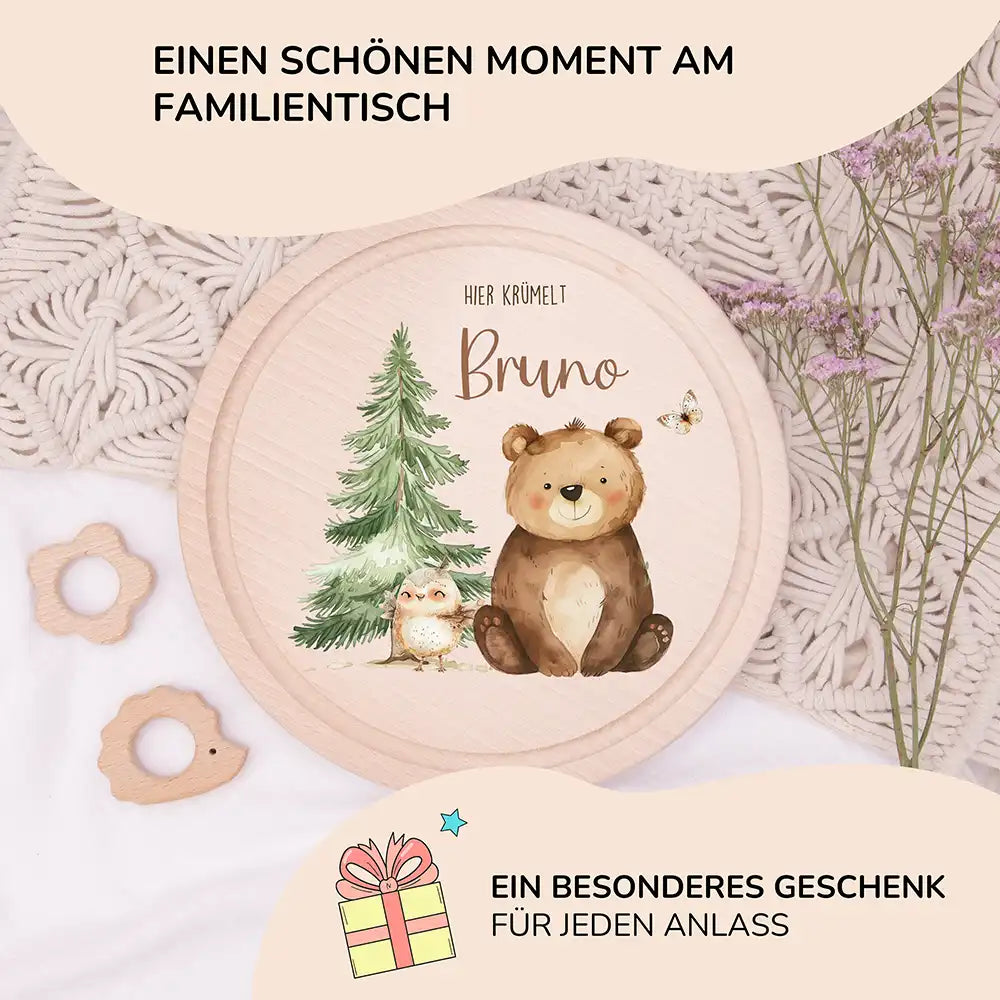 Rundes personalisiertes Frühstücksbrettchen Papa Bär mit Namen für Kinder