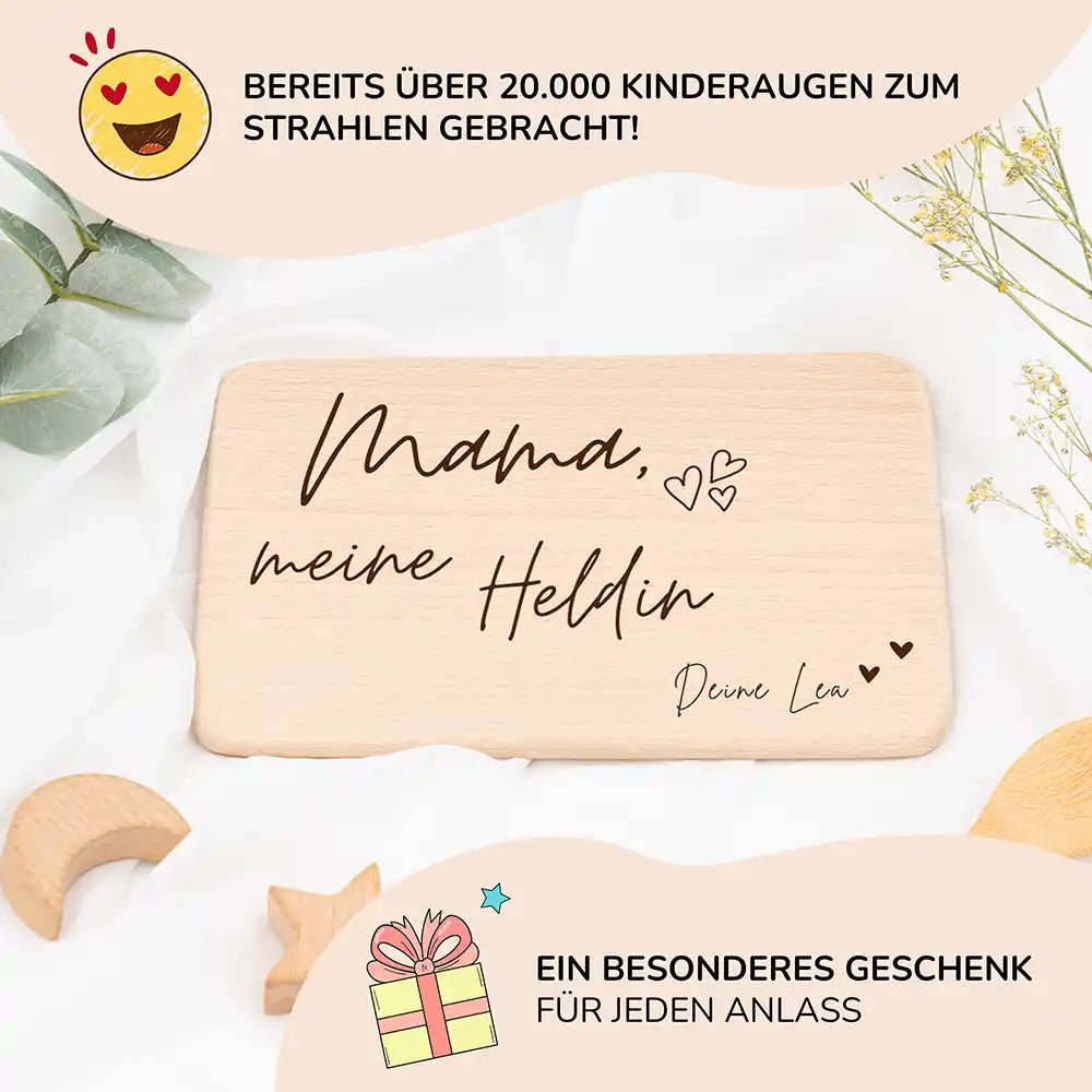 Frühstücksbrettchen Holz Mama meine Heldin aus Holz mit Gravur - Geschenk Muttertag