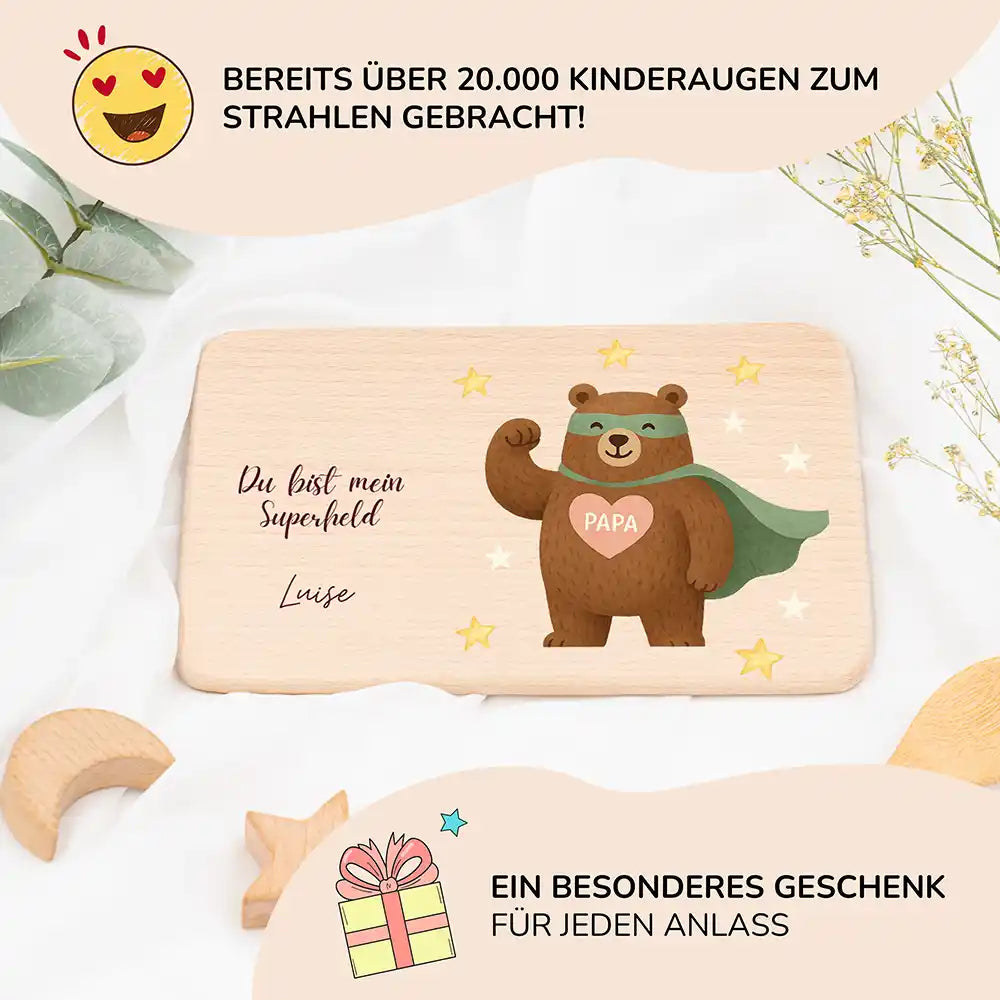 Frühstücksbrettchen Holz Du bist mein Superheld mit Gravur - Geschenk Vatertag