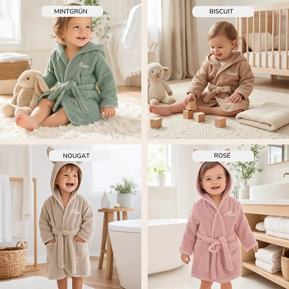 Kinderbademantel mit Namen Jollein Nougat, aus 100% Baumwolle, hautfreundlich und langlebig