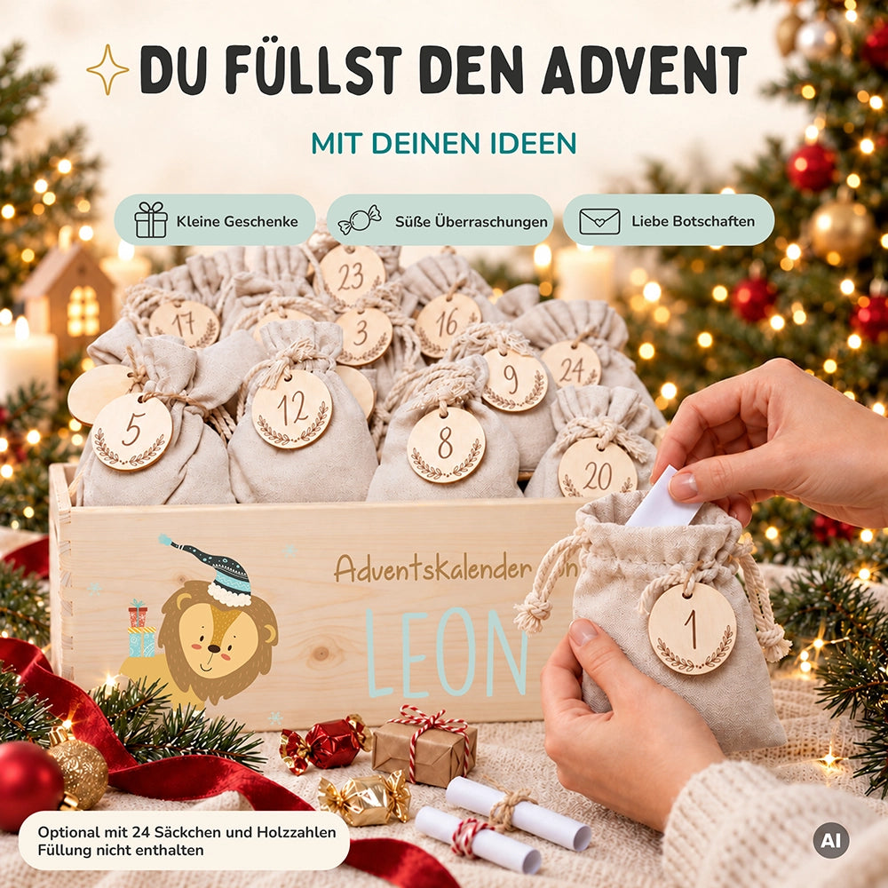 Personalisierter Adventskalender zum Befüllen - Löwe und Bär