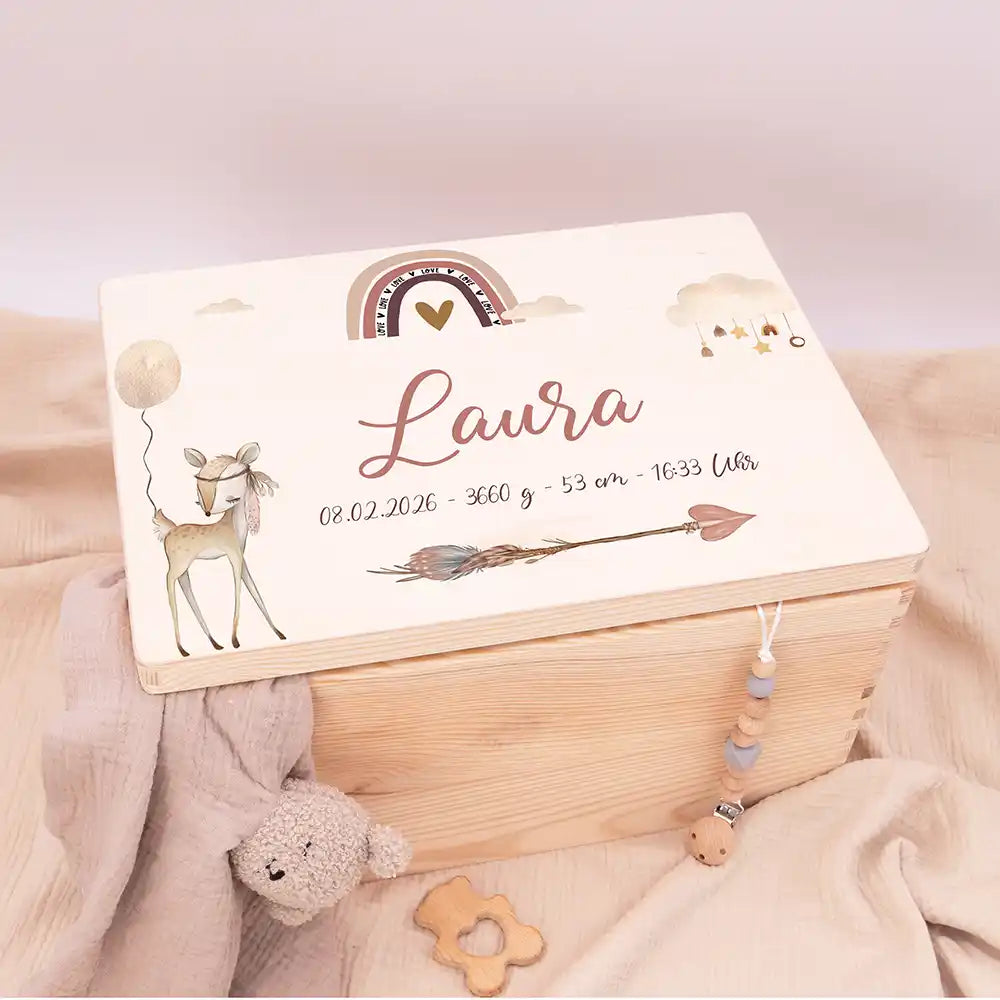 Erinnerungsbox Baby - Reh Regenbogen Boho