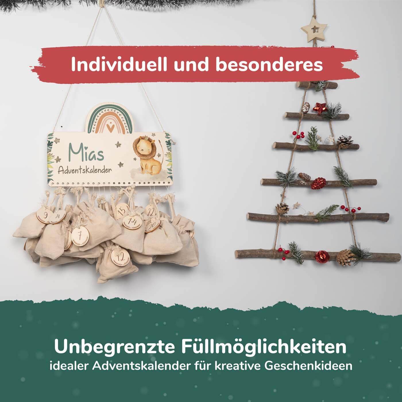advent calendar with lion design and personalized name
