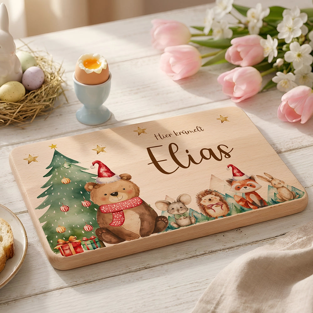 Frühstücksbrettchen Weihnachten Bär und Weihnachtsbaum - Geschenk Weihnachten