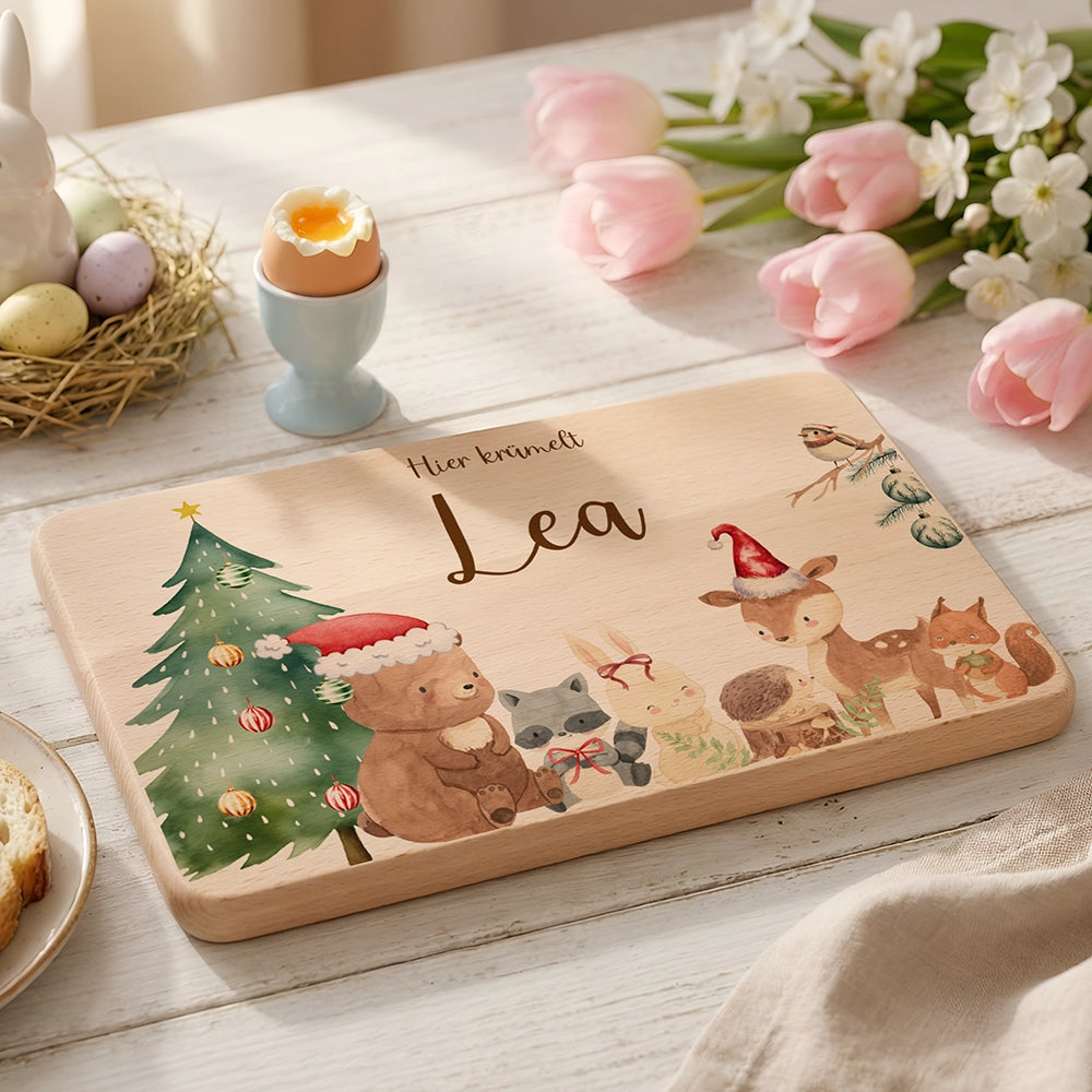 Frühstücksbrettchen Weihnachten mit winterlichen Tierfreunden - Geschenk Weihnachten