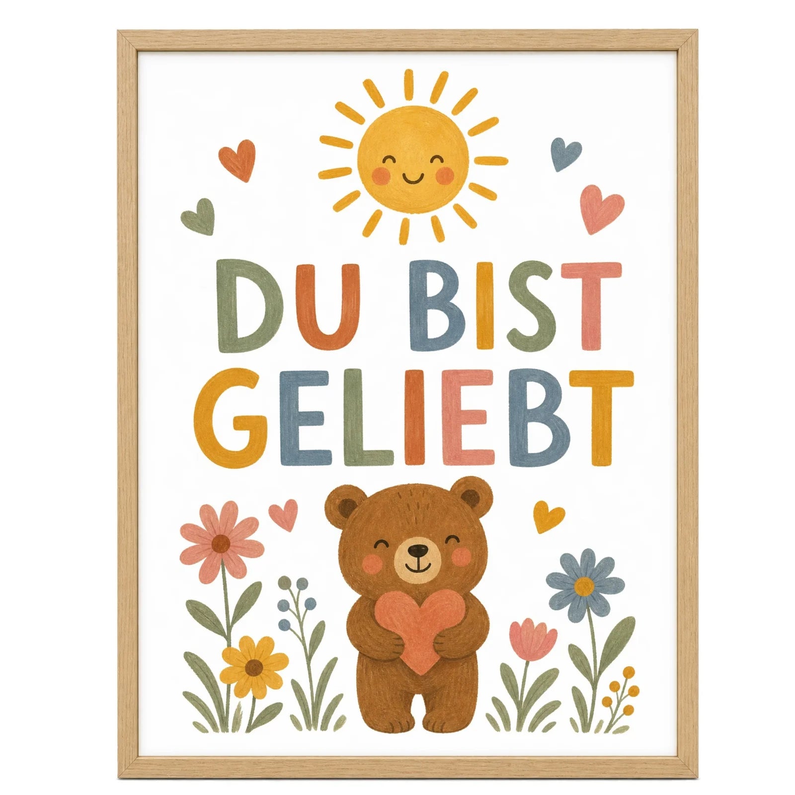 Affirmationsposter Kinderzimmer Bär Du bist geliebt, im Mädchenzimmer