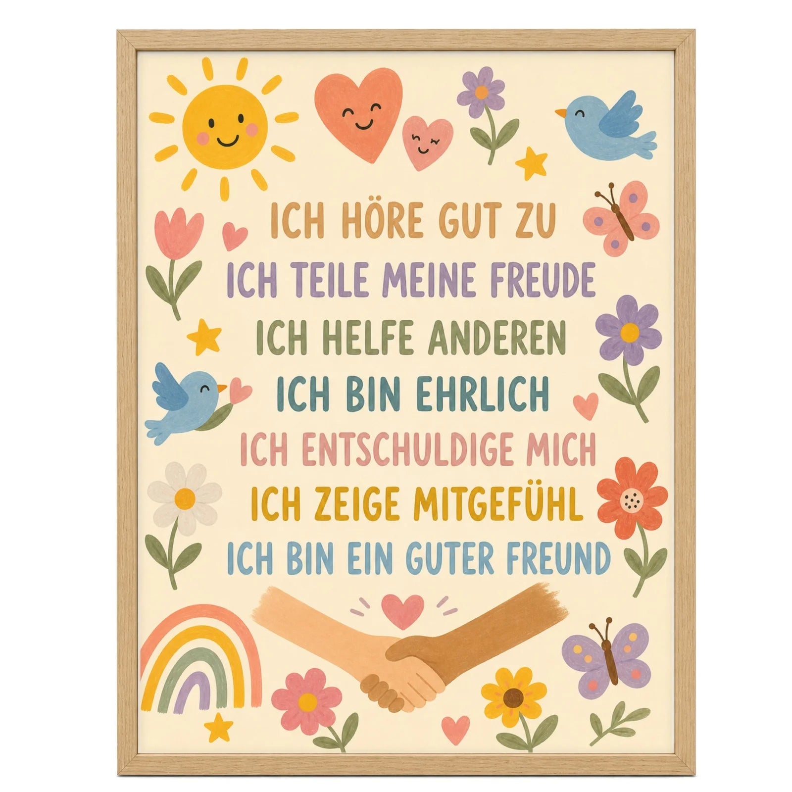 Affirmationsposter Kinderzimmer Blumenwiese Ich höre zu, im Mädchenzimmer