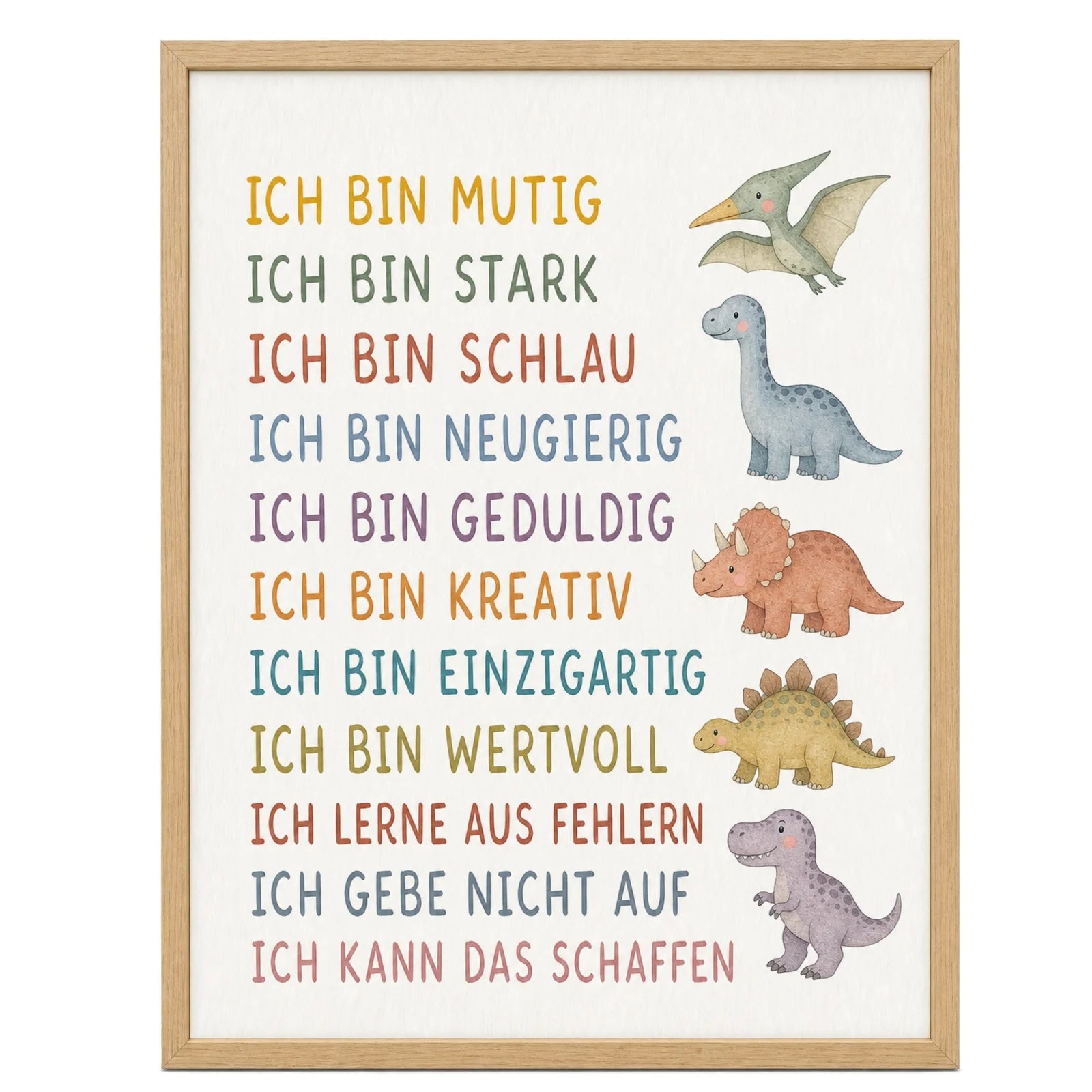 Affirmationsposter Kinderzimmer Dinos, im Mädchenzimmer