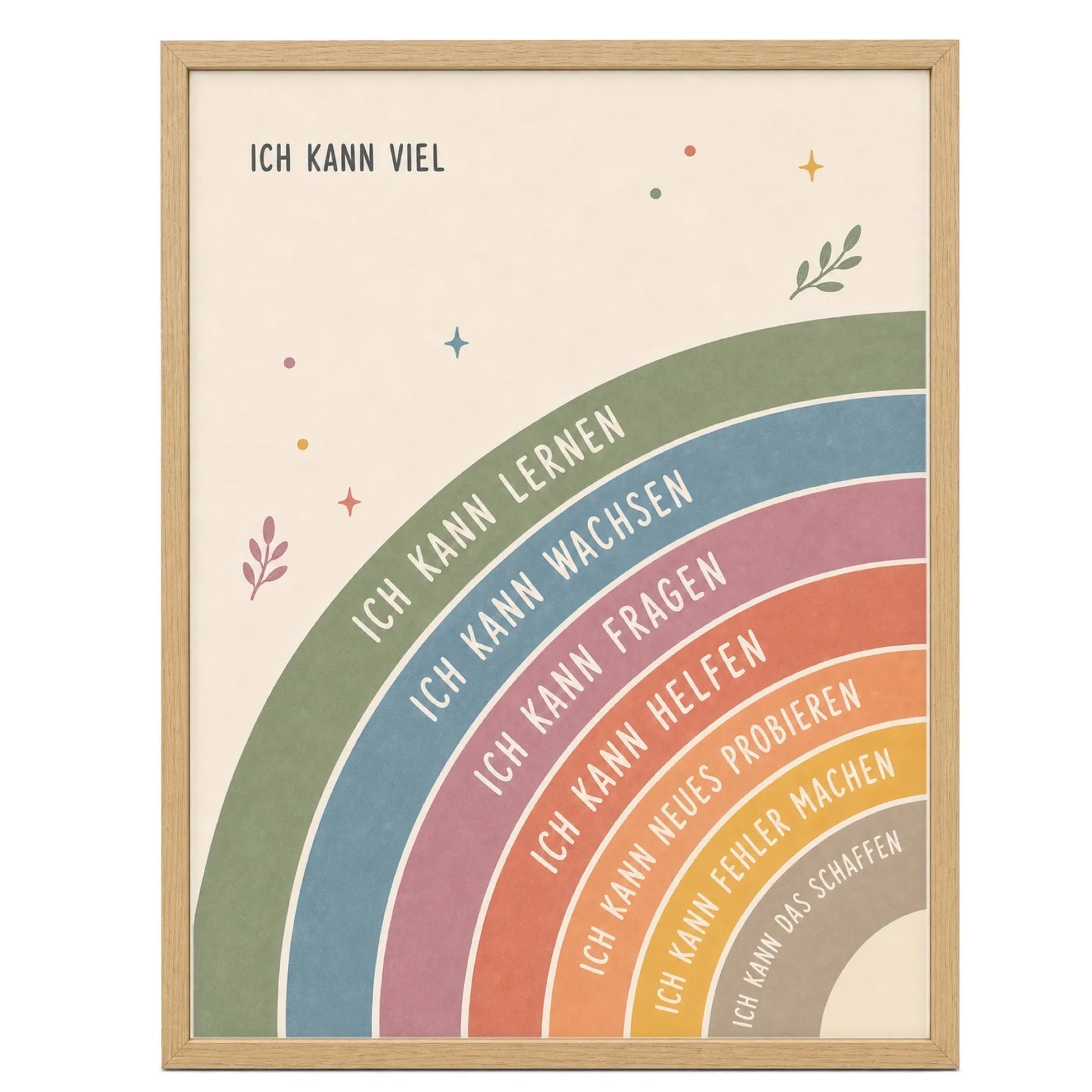 Affirmationsposter Kinderzimmer Regenbogen Ich kann viel, im Mädchenzimmer