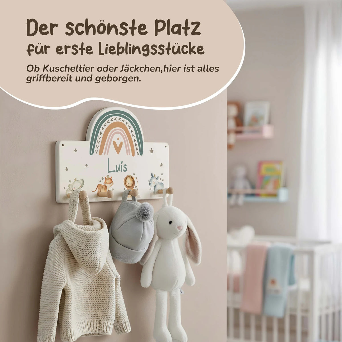 Kindergarderobe Holz personalisiert - Tier Familie
