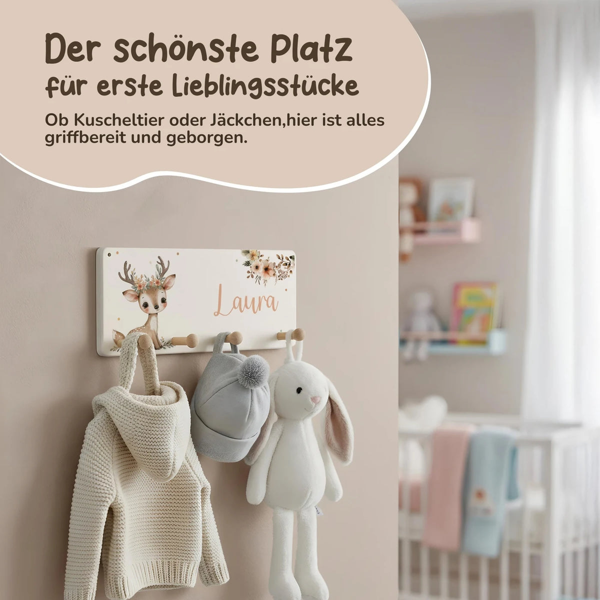 Kindergarderobe Holz personalisiert - Reh