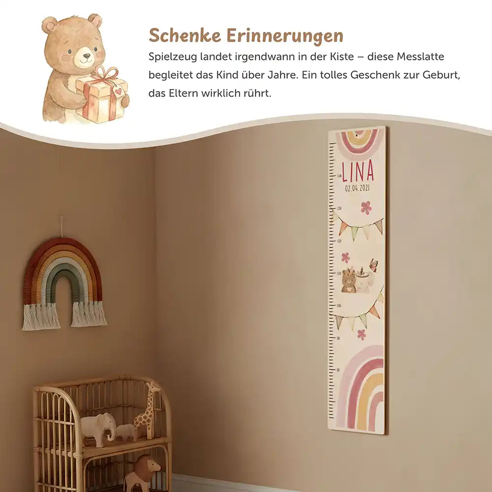 Messlatte Kinder Holz & Aluverbund - Regenbogen Bär
