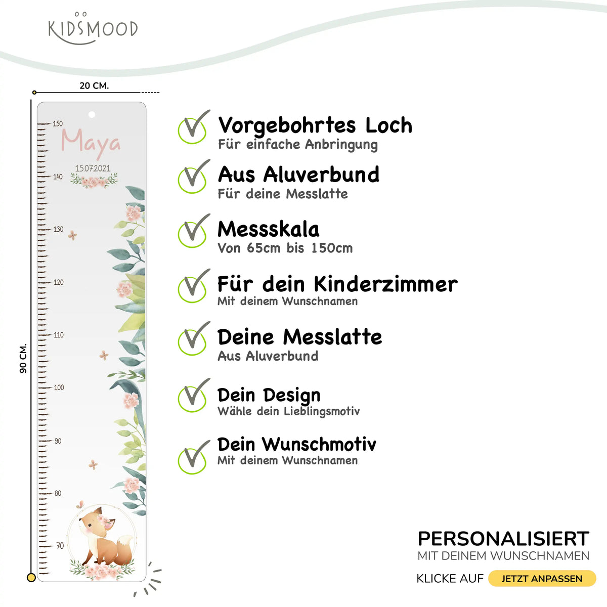 Messlatte Kinder Holz & Aluverbund - Fuchs