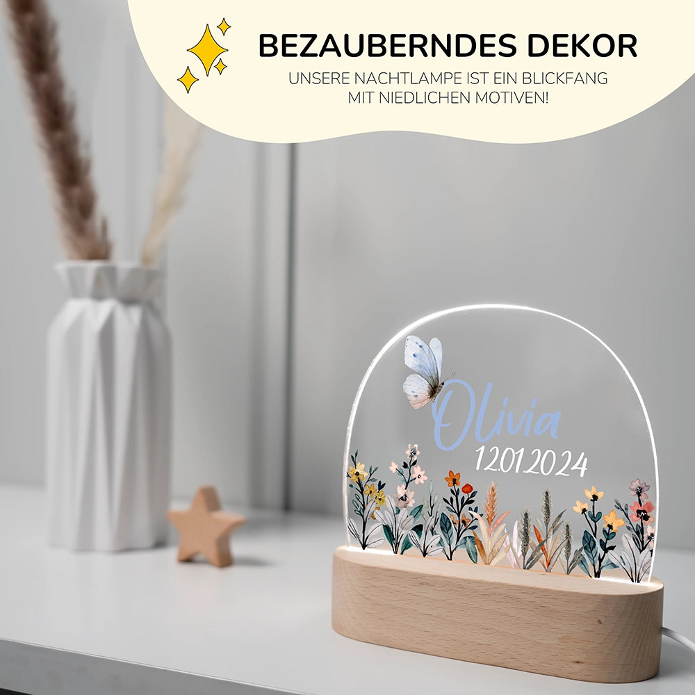 Personalisierte Nachtlampe Blumenwiese als Deko im Kinderzimmer