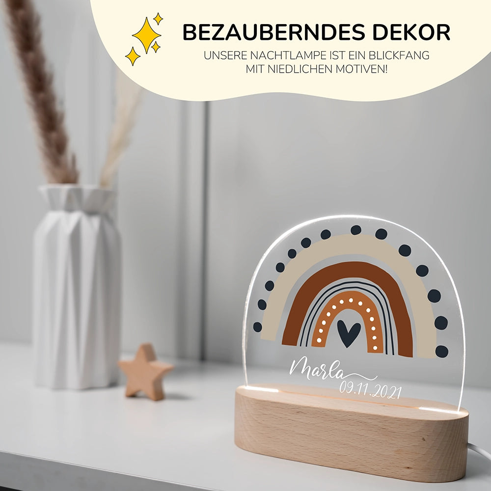 Personalisierte Nachtlampe Regenbogen als Deko im Kinderzimmer