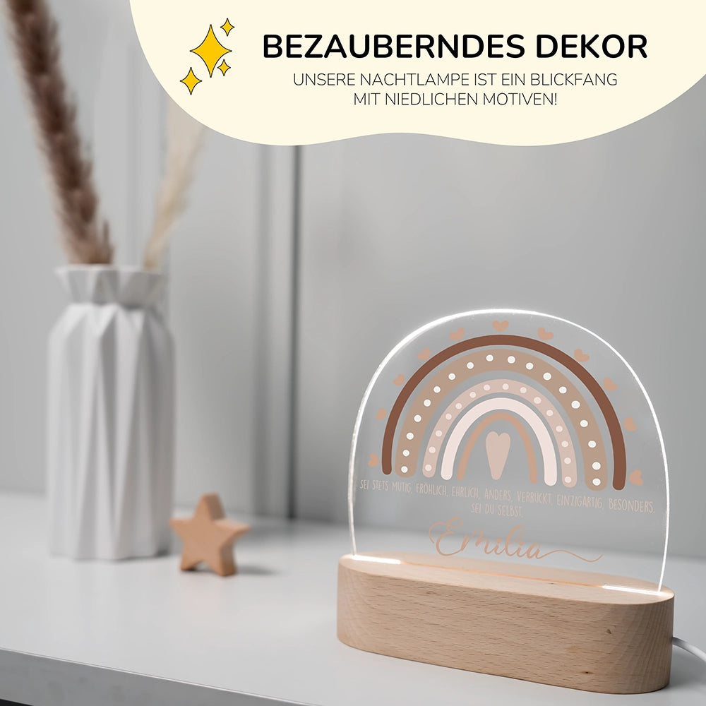 Personalisierte Nachtlampe Regenbogen als Deko im Kinderzimmer