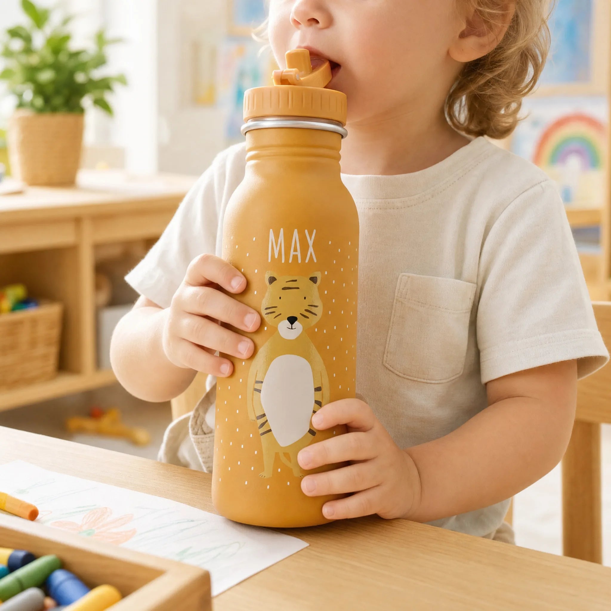 Trixie Trinkflasche Kinder Tiger, 350 ml mit Trageschnur und Gravur