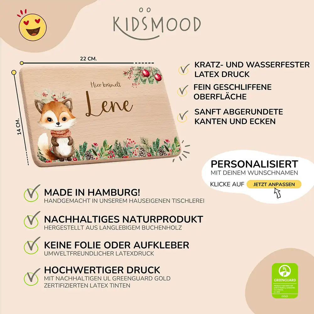 Frühstücksbrettchen Weihnachten mit süßem Fuchs - Geschenk Weihnachten