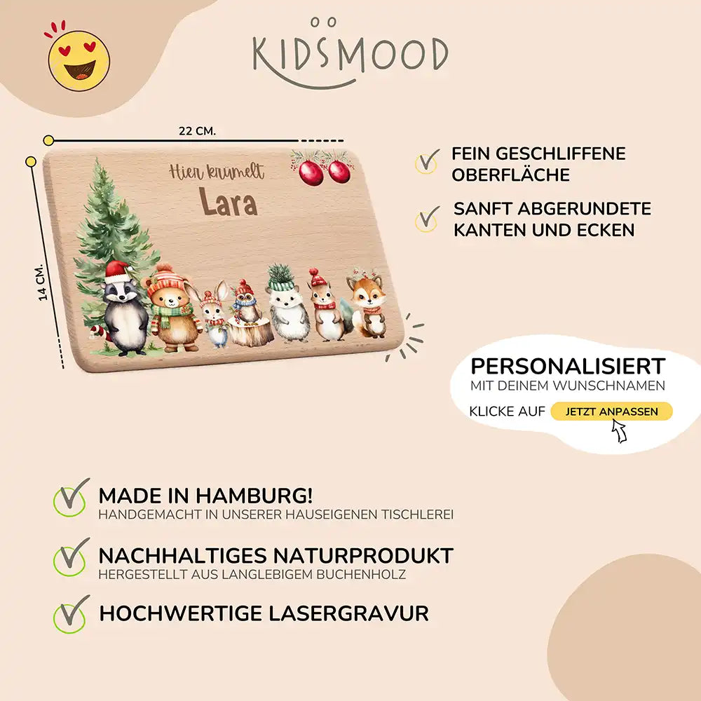 Frühstücksbrettchen Weihnachten - Niedliche Tiere