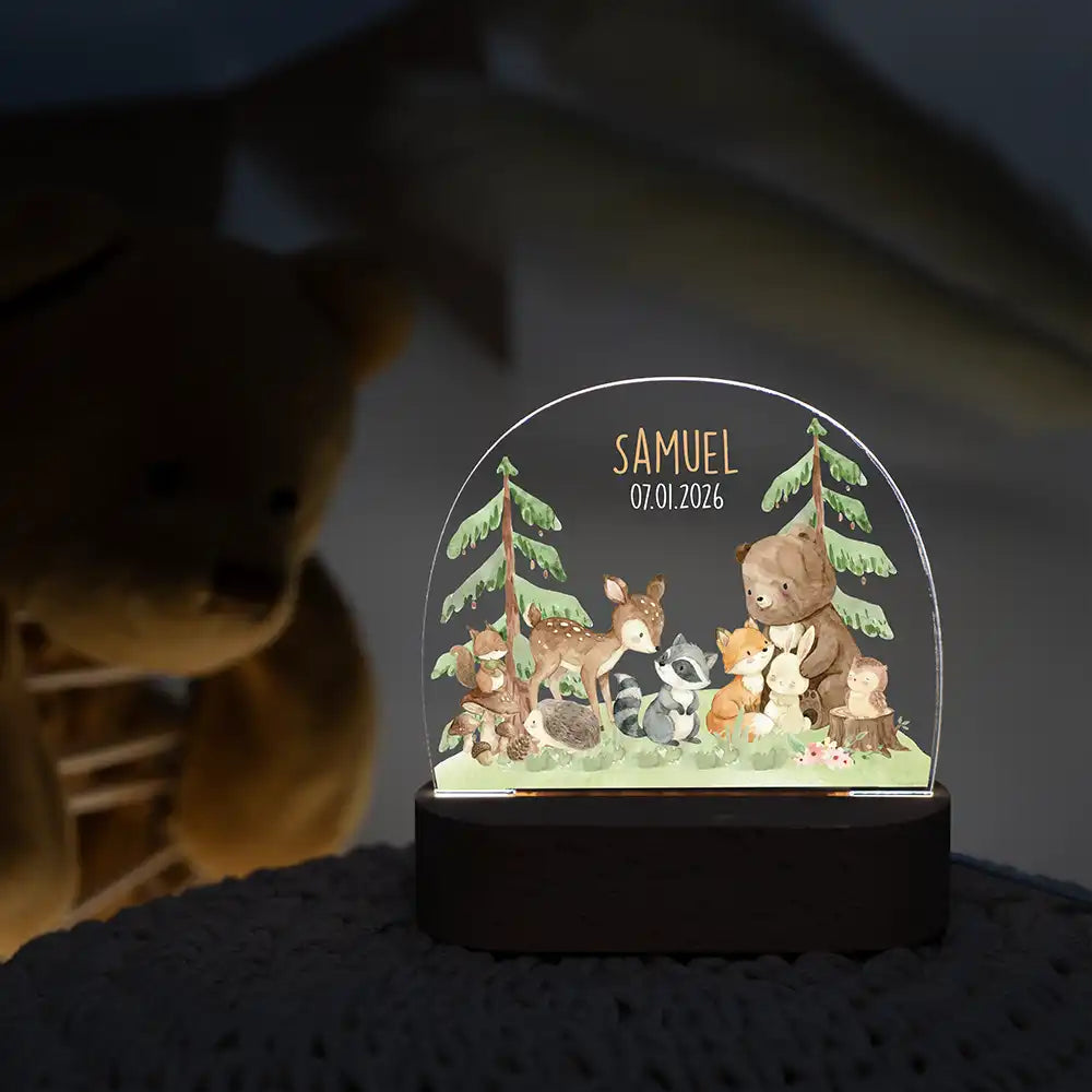 Nachtlicht Kinder personalisiert - Kuschelige Waldabenteuer