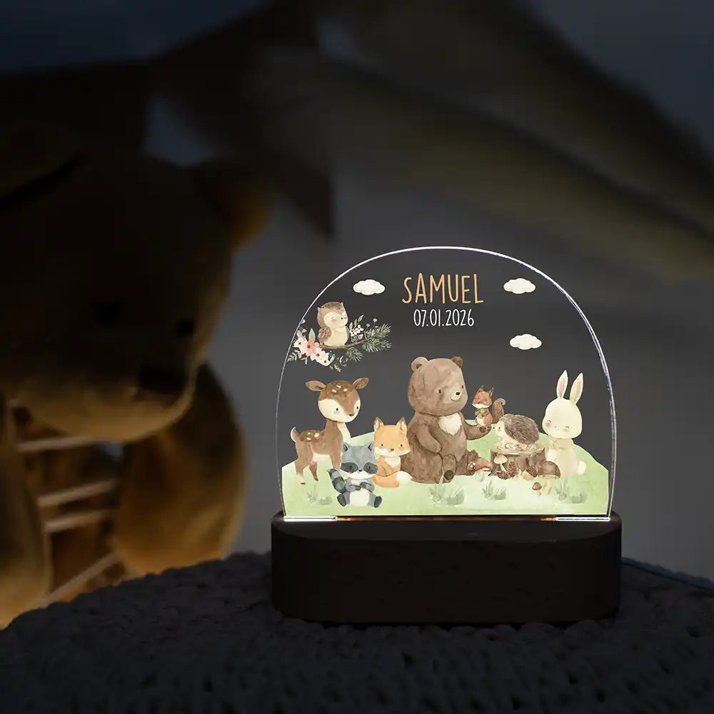Nachtlicht Kinder personalisiert - Verträumte Waldfamilie