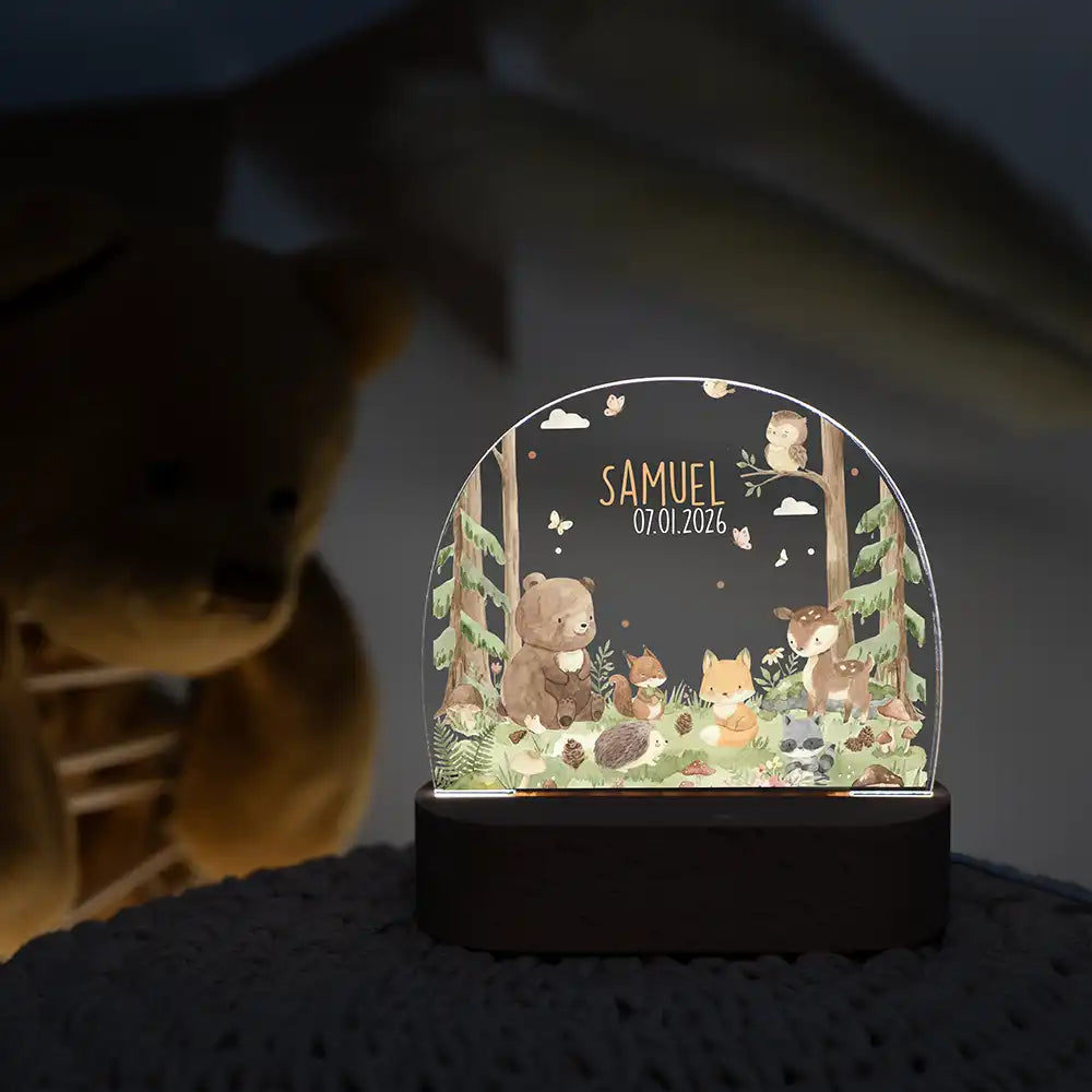 Nachtlicht Kinder personalisiert - Liebevolle Waldfreunde
