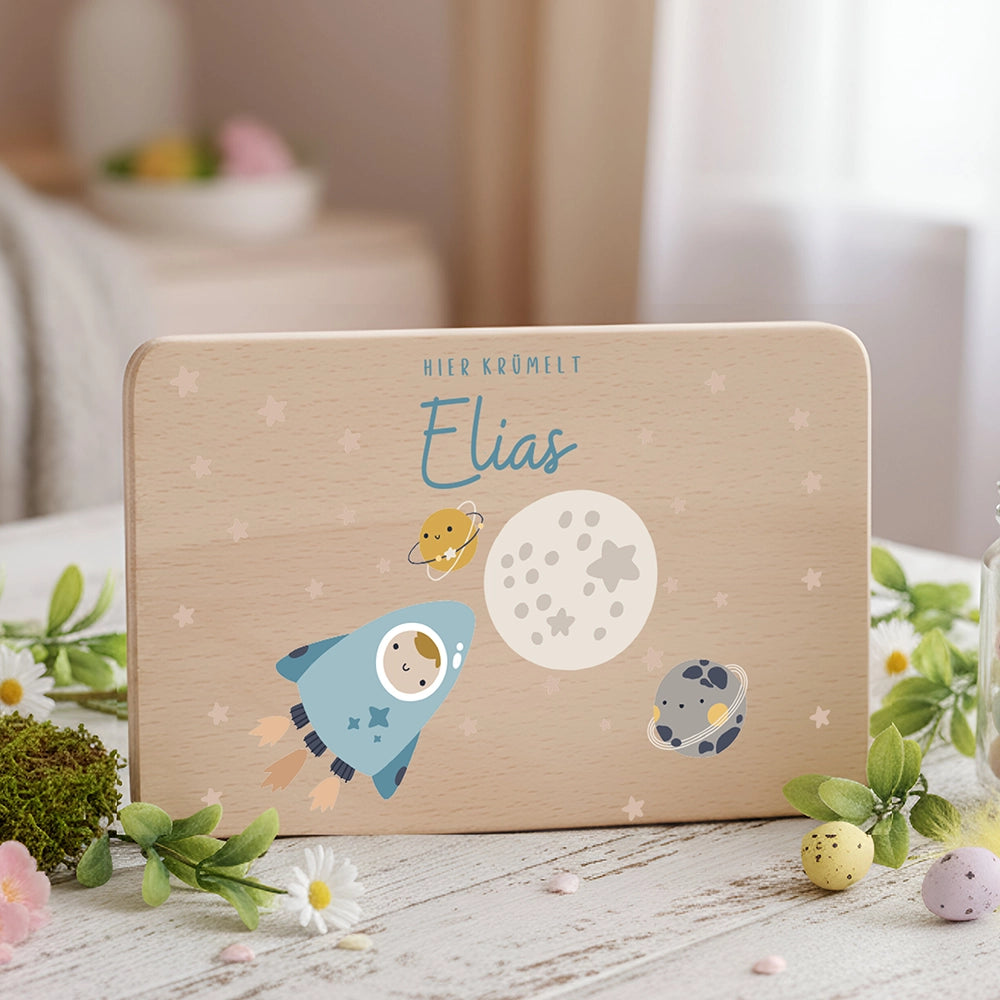 Frühstücksbrettchen Holz personalisiert - Weltall