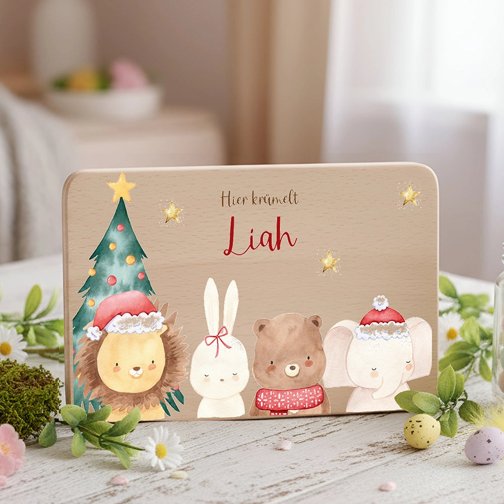 Frühstücksbrettchen Weihnachten mit weihnachtlichem Tiertrio - Geschenk Weihnachten