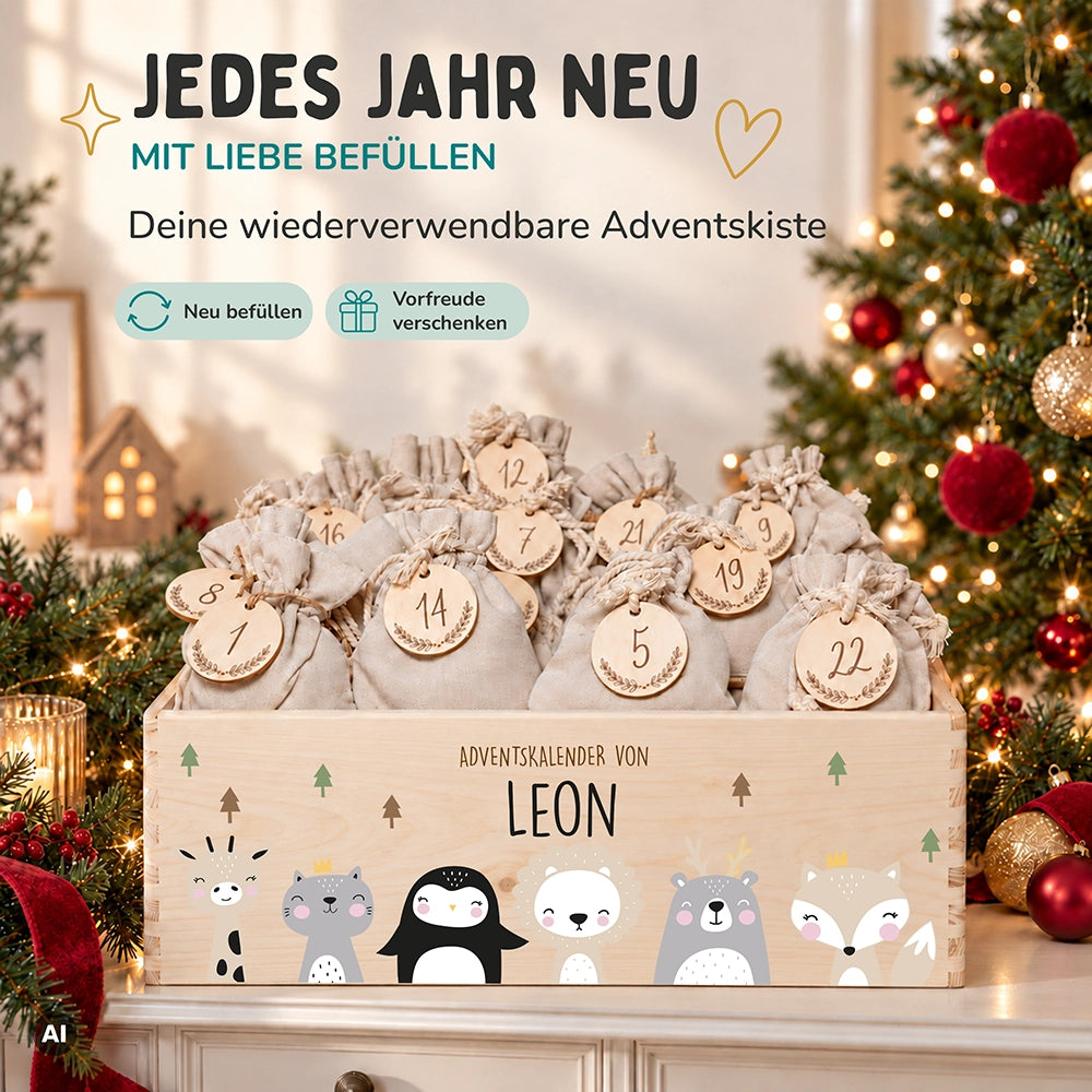 Personalisierter Adventskalender zum Befüllen - Winter Tierfamilie