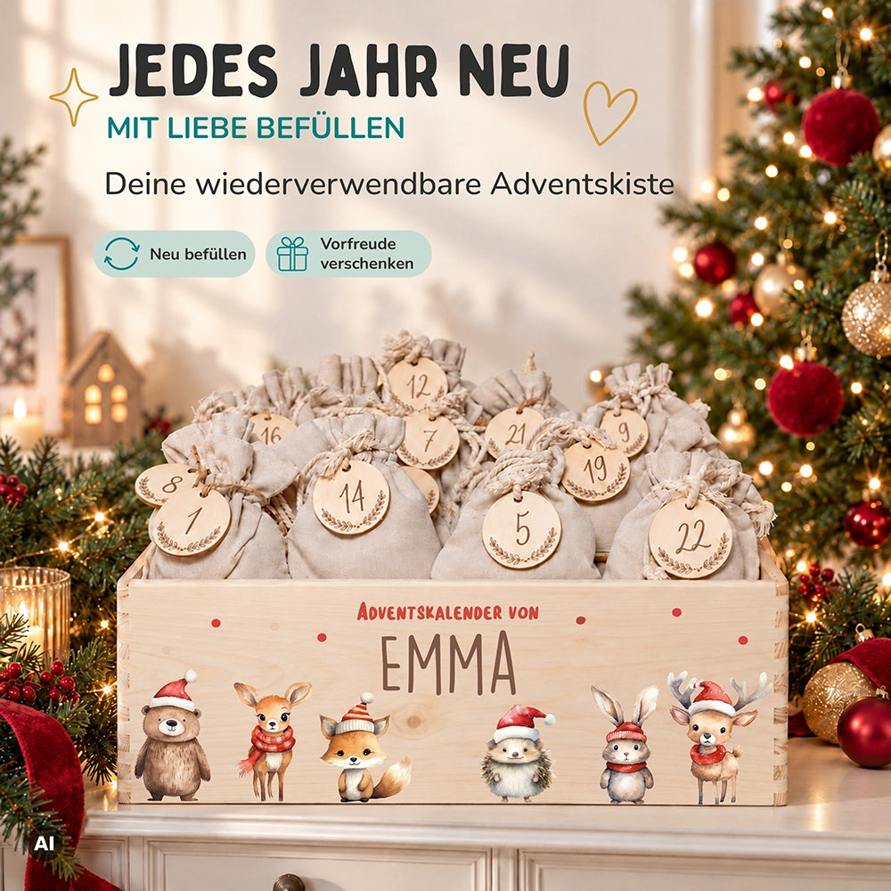 Personalisierter Adventskalender zum Befüllen - Tierfamilie Weihnachten