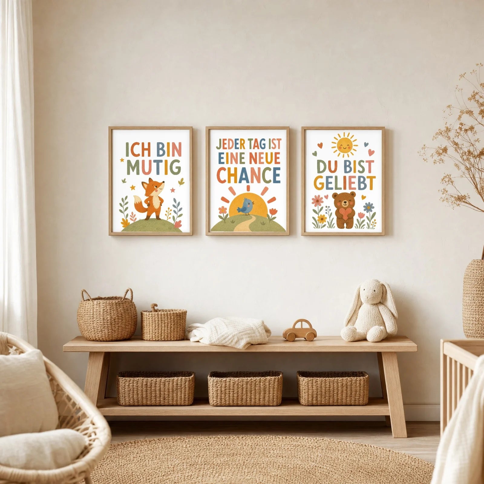 Affirmationsposter Kinderzimmer Fuchs Ich bin mutig, im Jungenzimmer