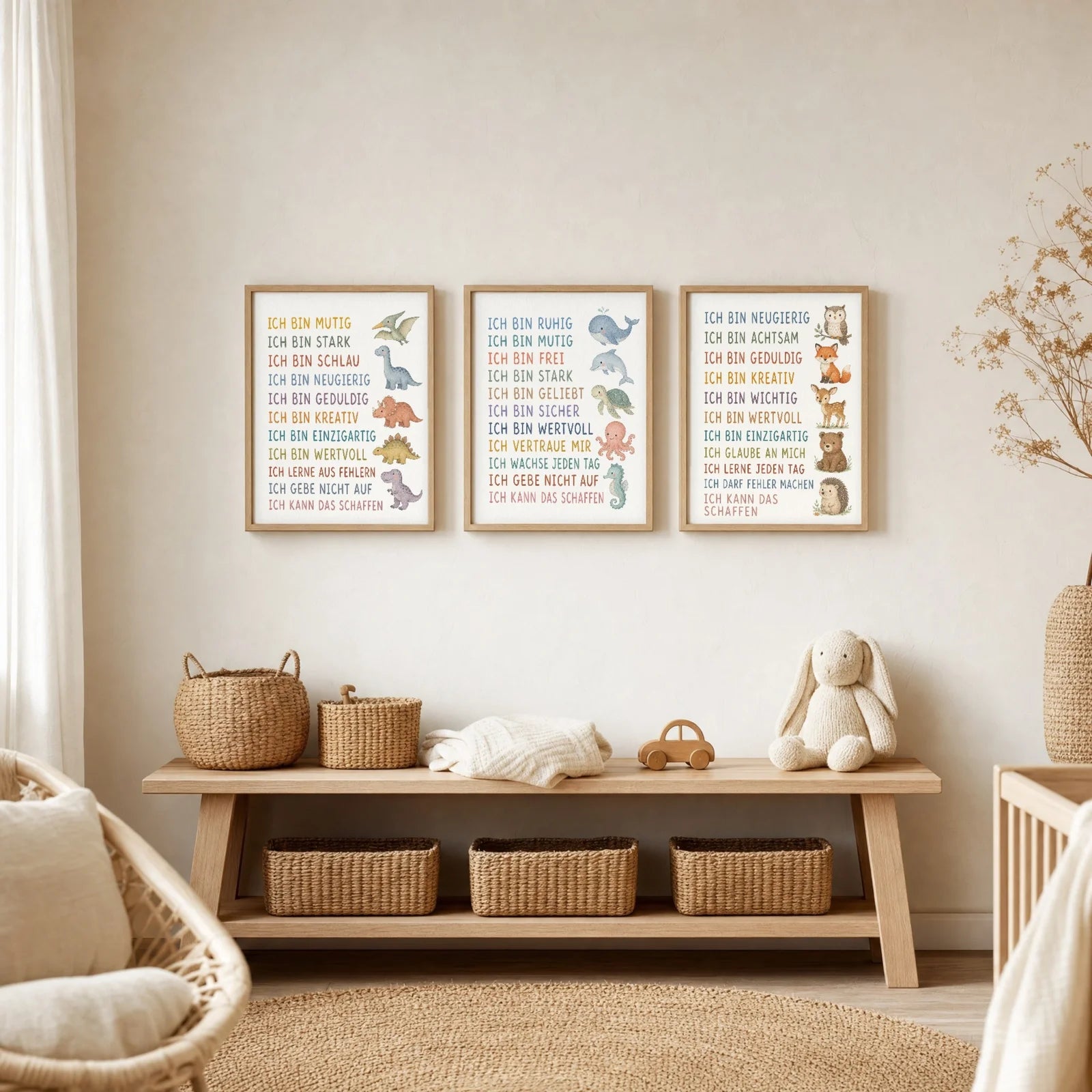 Affirmationsposter Kinderzimmer Meerestiere, im Jungenzimmer