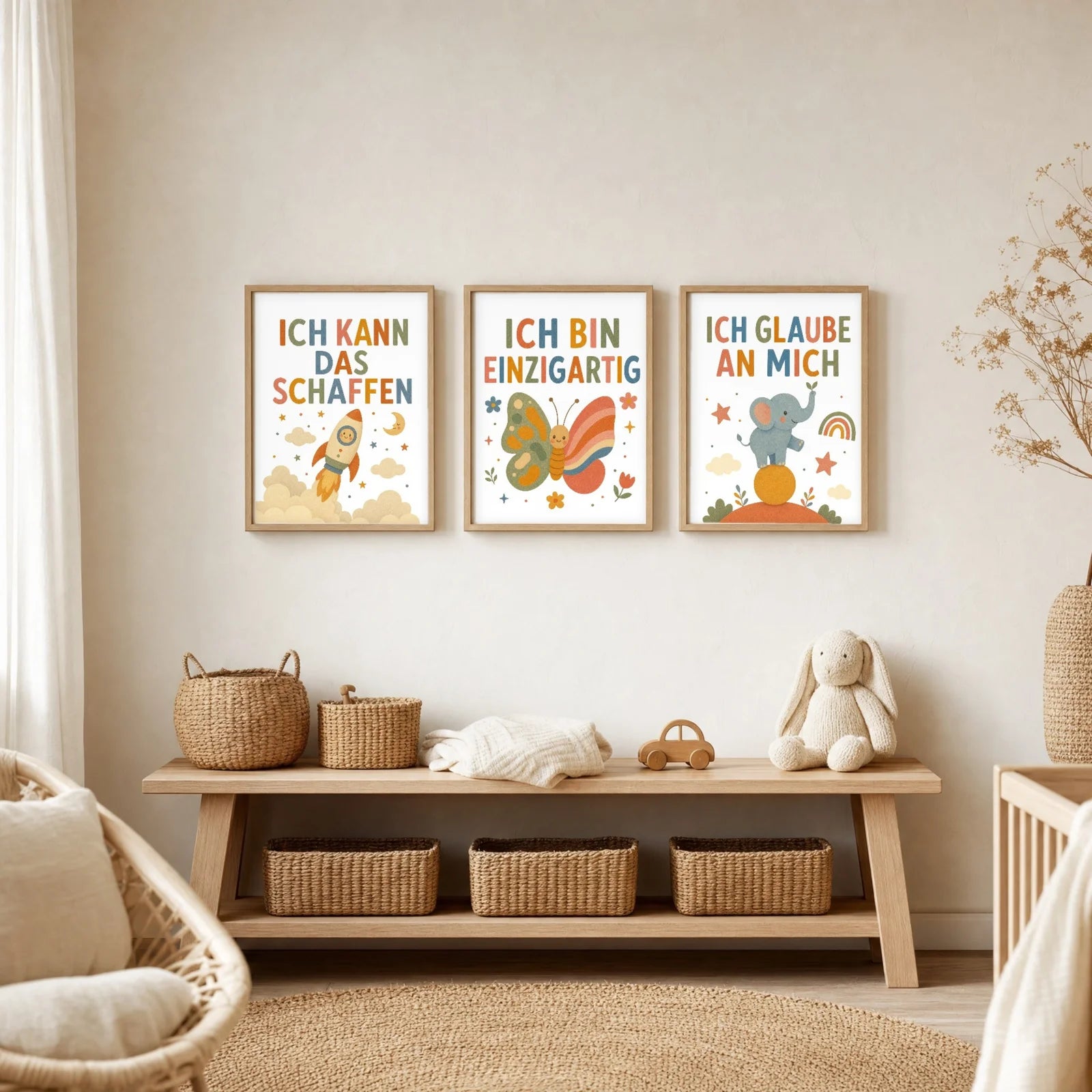 Affirmationsposter Kinderzimmer Schmetterling Ich bin ich, im Jungenzimmer